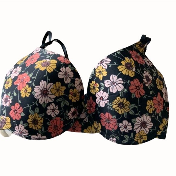 Kensie Other - Kensie Multicolor Black Underwire Floral Lace Trim Padded Womens Bra NEW 34DD